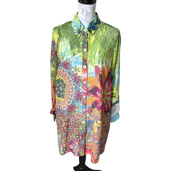 John Mark Happy Dayz Womens Tunic Floral Colorful Long Sleeve Medium NWT - Picture 1 of 7